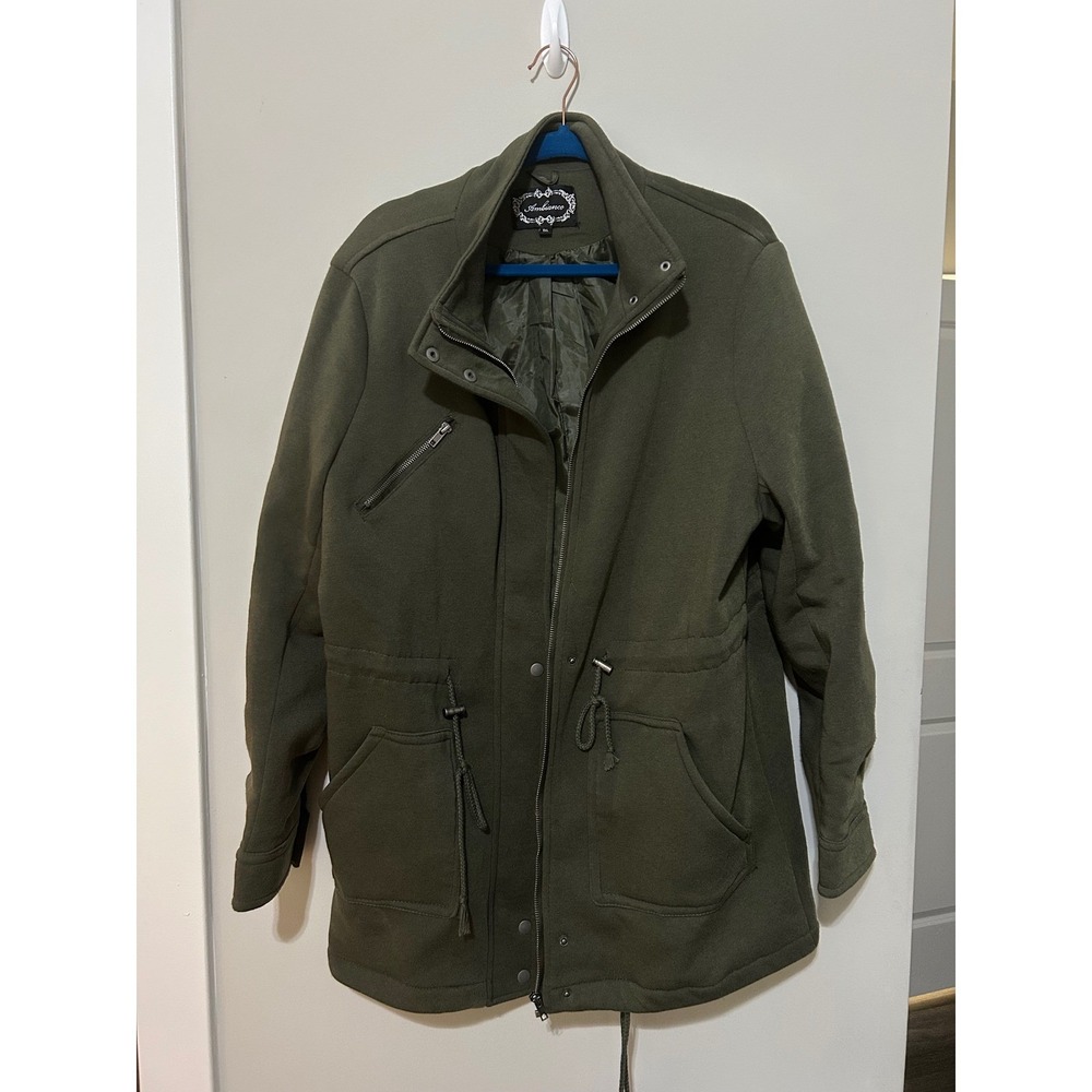 Ambiance Olive Green‎ Anorak Military Style Jacket Womens 1XL Drawstring
